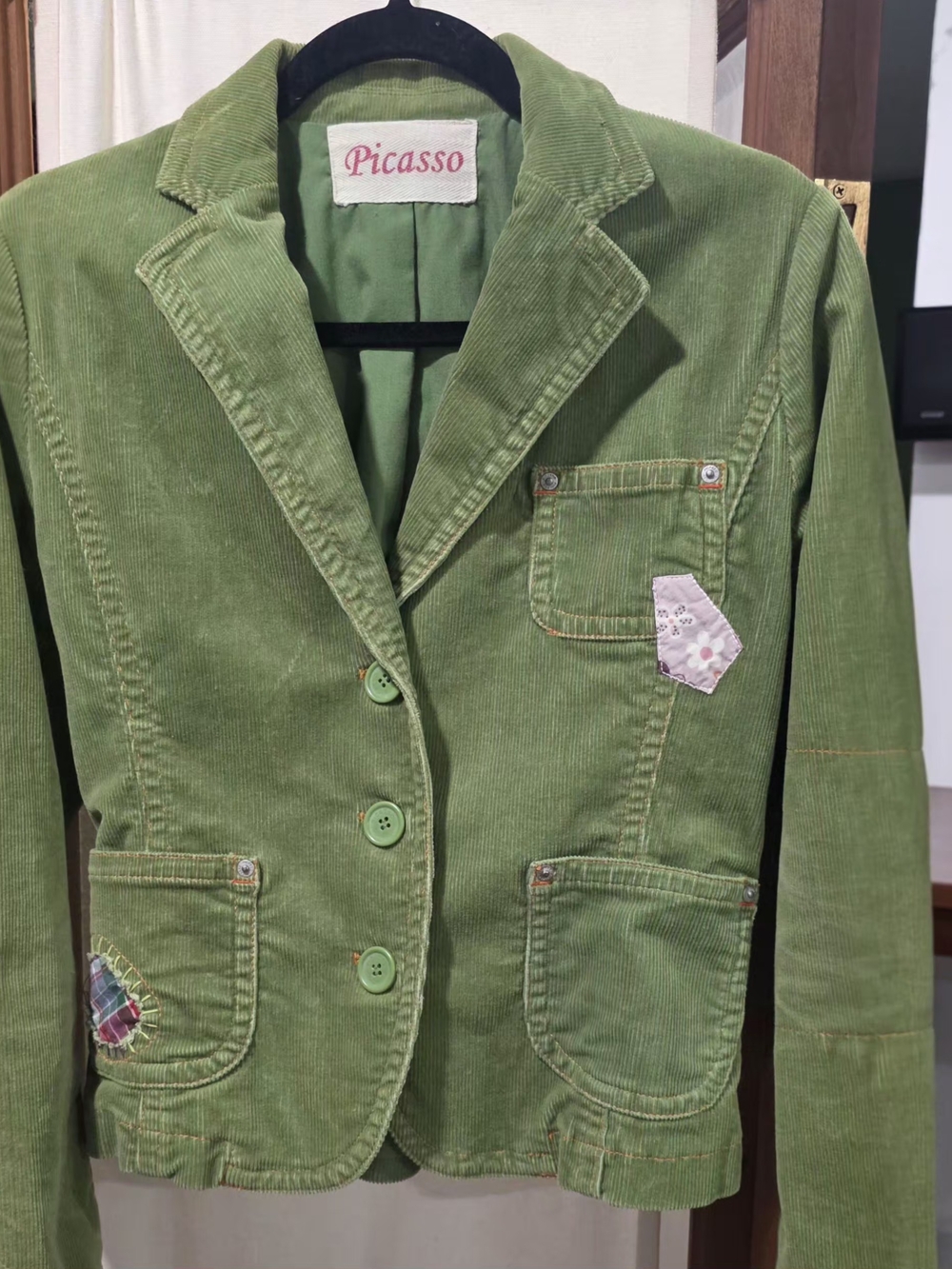 Picasso Patchwork Light Green Corduroy Blazer Jacket Small